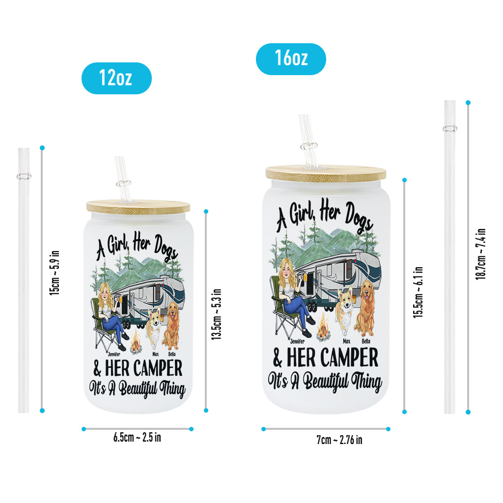 A Girl Her Dog And Her Camper - Camping gift for dog lover - Personalized Can Glass
