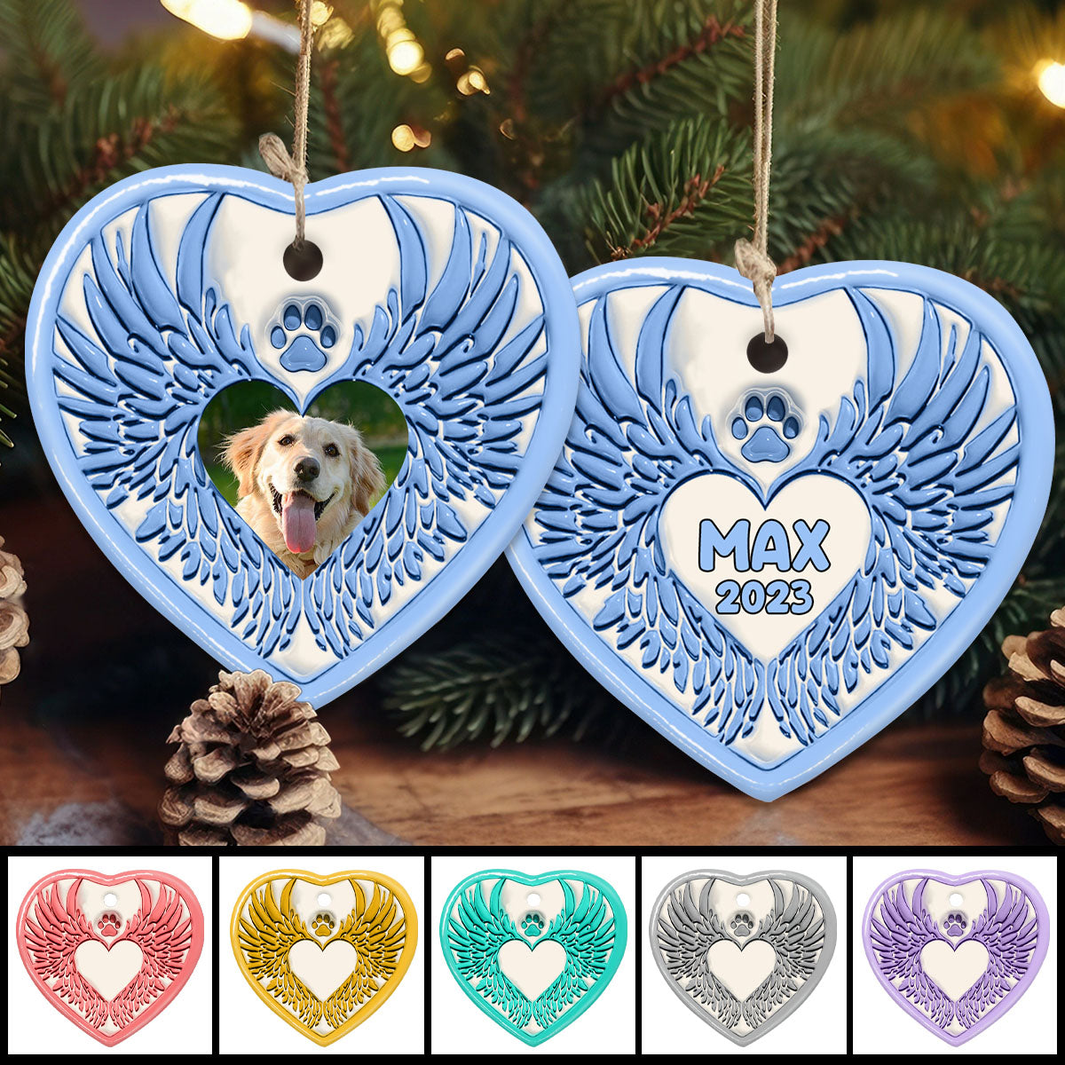 Tu as laissé des empreintes sur nos cœurs - Ailes d'ange - Cadeau pour les amoureux des chiens, pour ceux qui ont perdu un chien ou un chat - Ornement en forme de cœur en céramique personnalisé