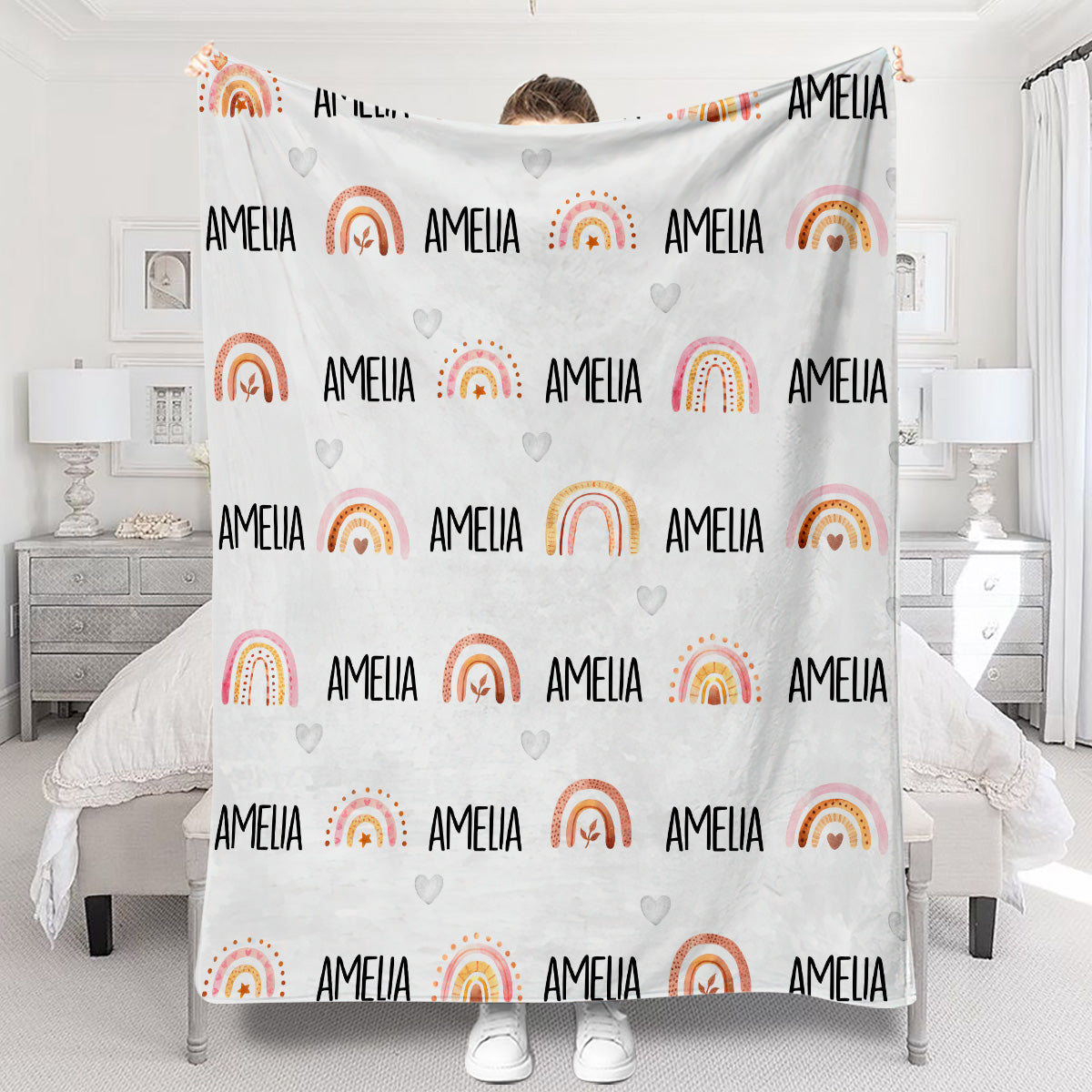 Couverture personnalisée pour nouveau-né - Arc-en-ciel rétro avec nom