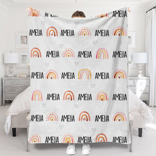 Couverture personnalisée pour nouveau-né - Arc-en-ciel rétro avec nom