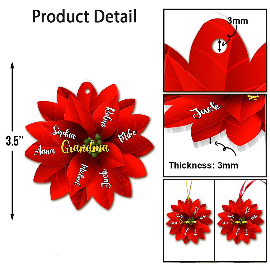 Poinsettia de Noël pour grand-mère/maman/famille - Cadeau pour grand-mère - Ornement personnalisé