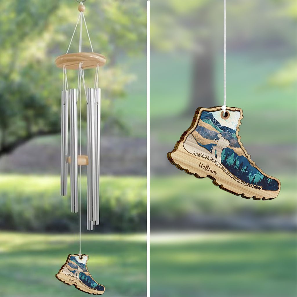 La vie est plus belle en chaussures de randonnée - Carillon éolien de randonnée personnalisé