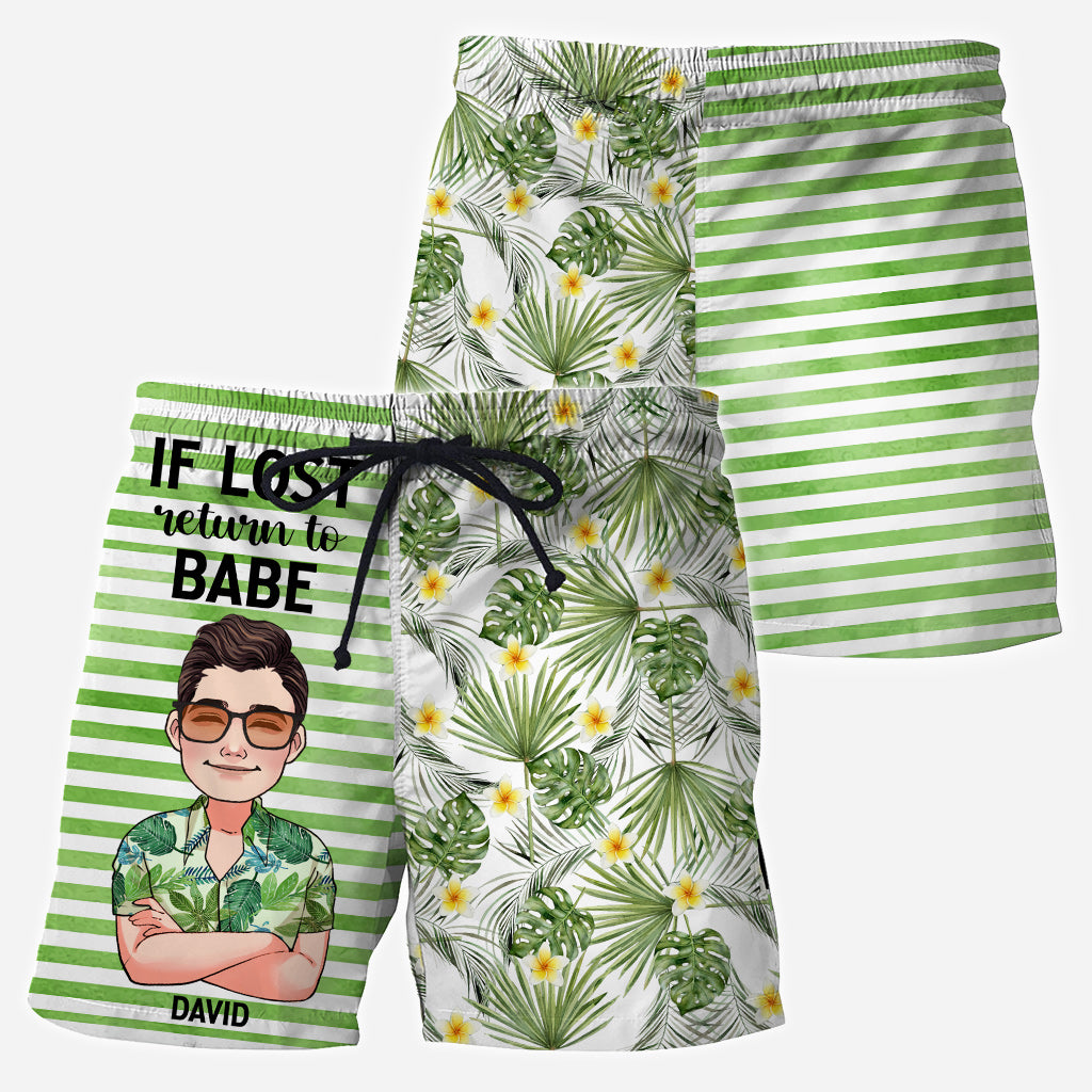 Si perdu, retournez à Babe - Maillot de bain bikini triangle personnalisé pour amoureux de la mer et short pour homme