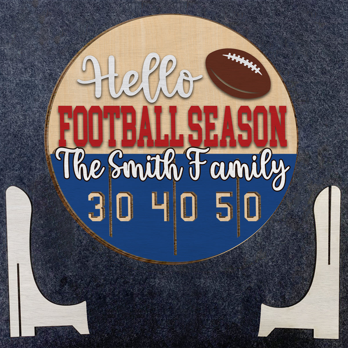 Bonjour la saison de football ! - Panneau/plaque en bois personnalisé(e) à 2 couches sur le thème du football