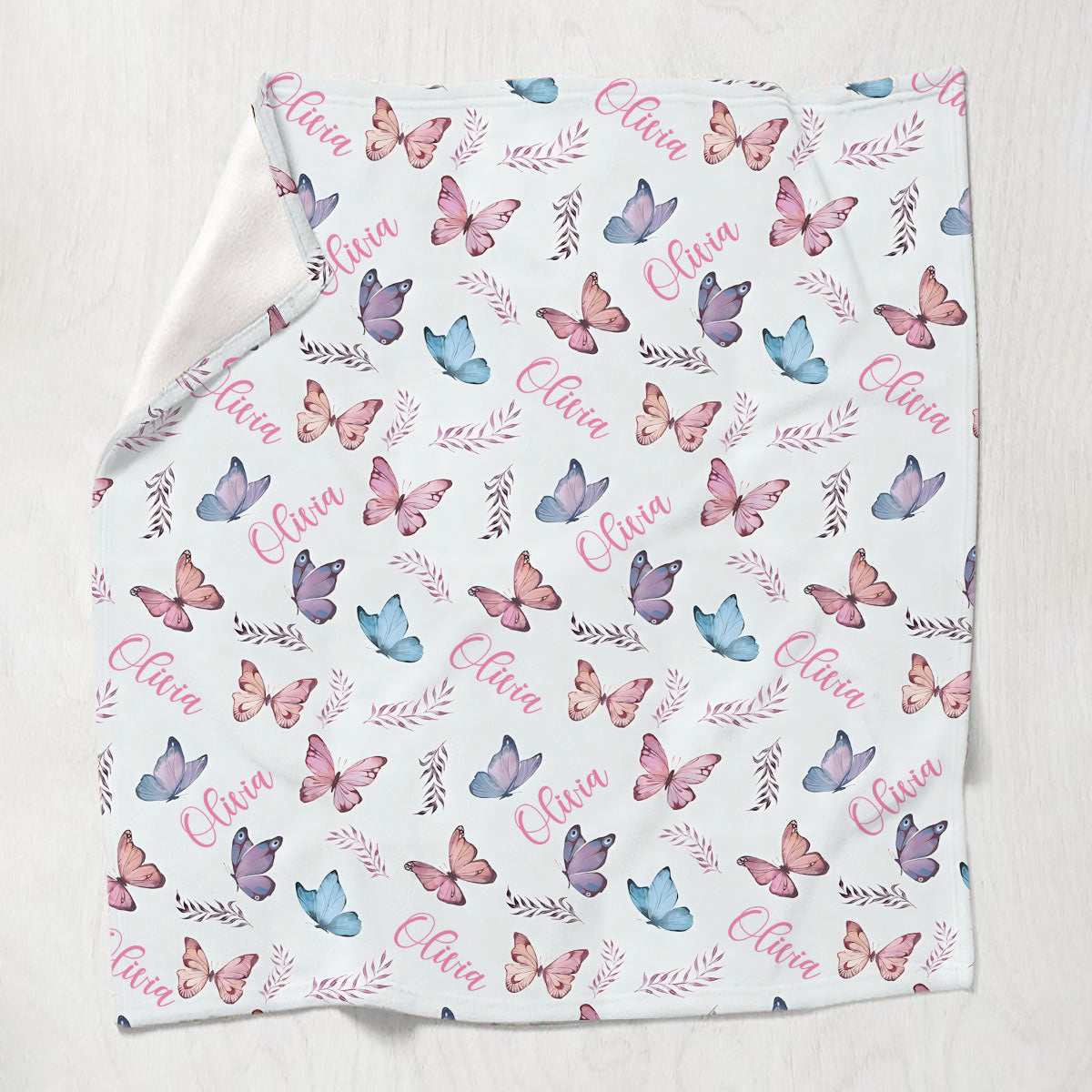 Couverture personnalisée papillon avec nom pour petite-fille