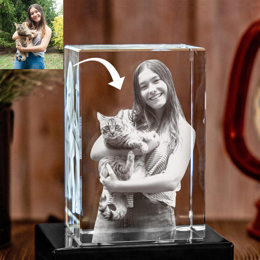 Lampe en cristal 3D cubique gravée au laser avec photo personnalisée - Chat