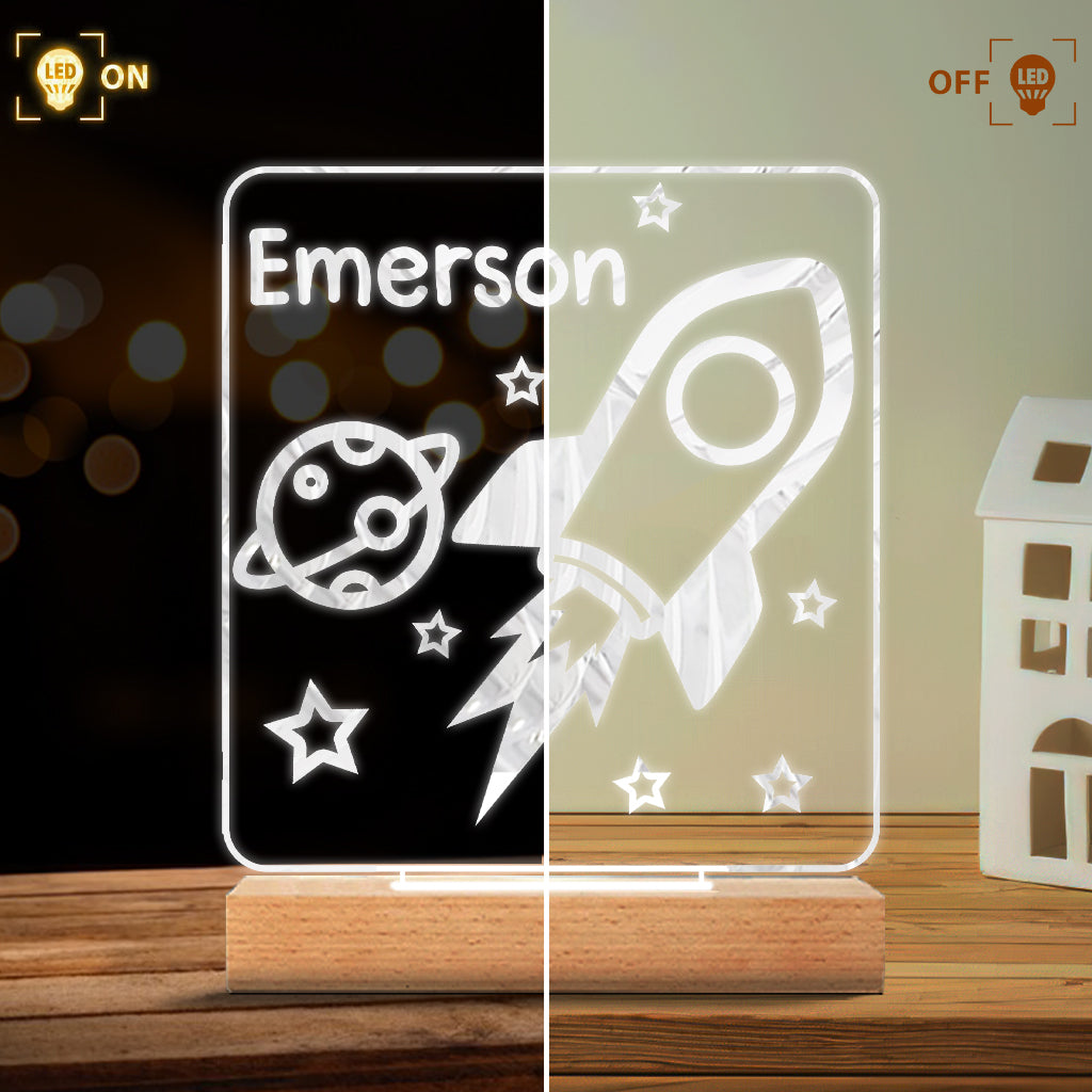 Rocket Night - Personalized Newborn Shaped Plaque Light Base