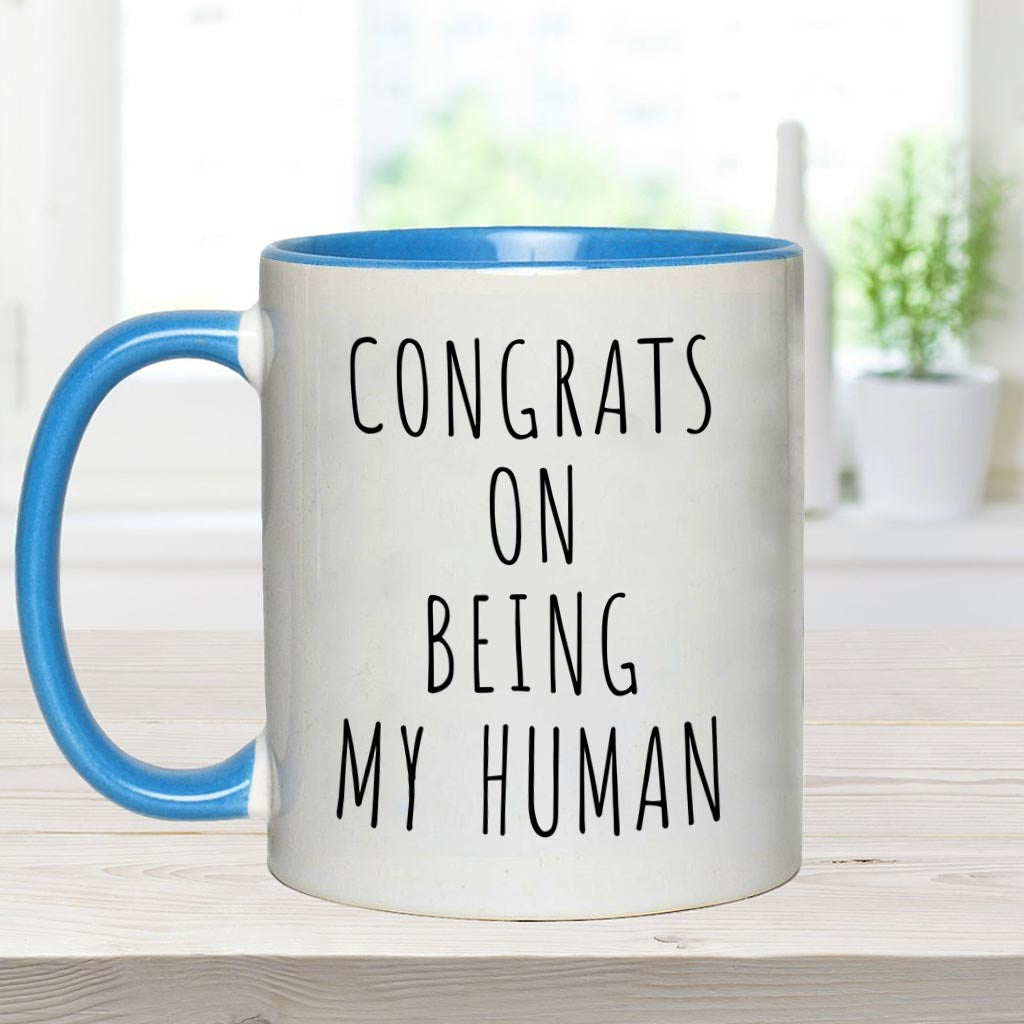 Félicitations pour être mon humain ! – Mug personnalisé avec motif chien