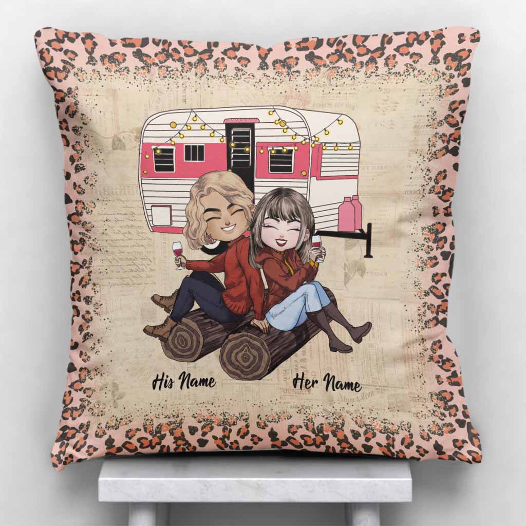 Coussin décoratif de camping personnalisé pour couple mari et femme