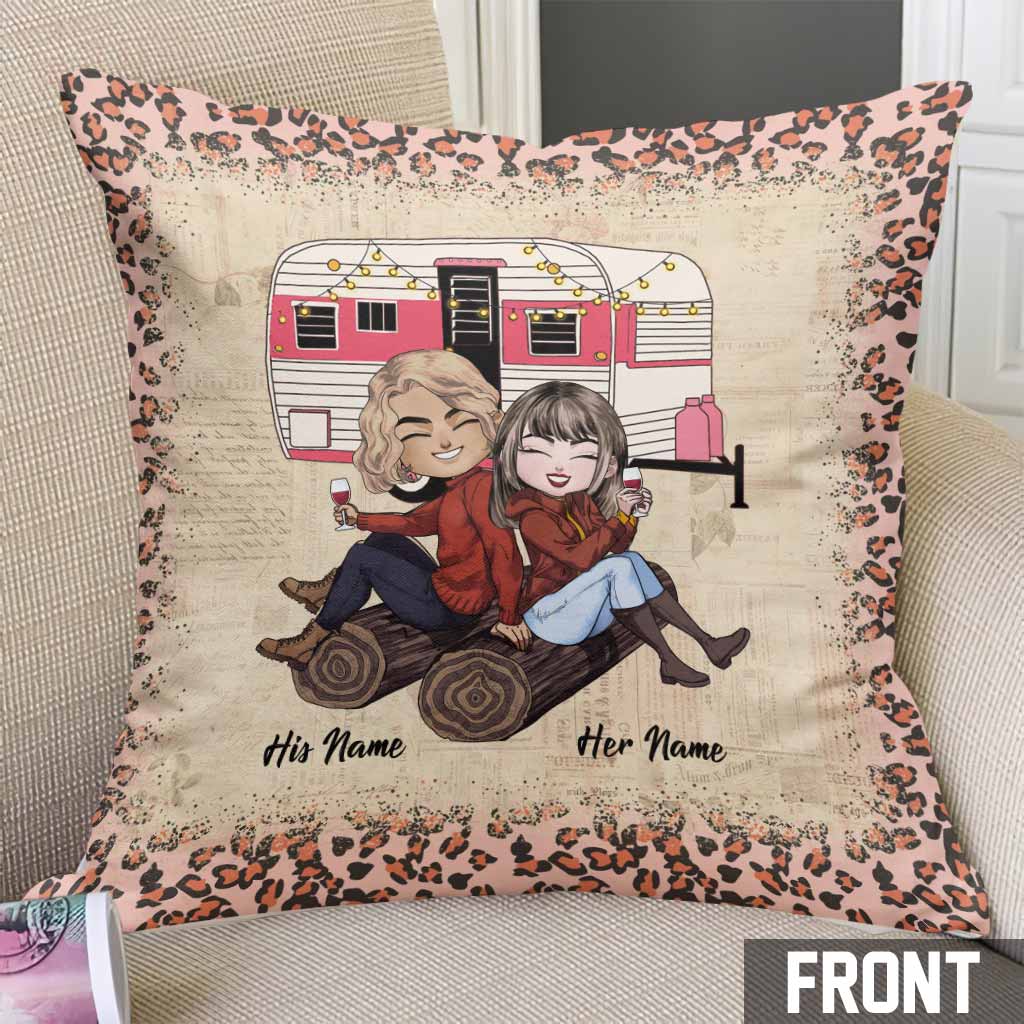 Coussin décoratif de camping personnalisé pour couple mari et femme
