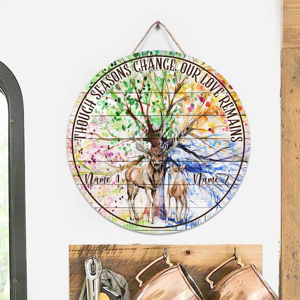 Même si les saisons changent - Panneau rond en bois personnalisé pour couples de chasseurs