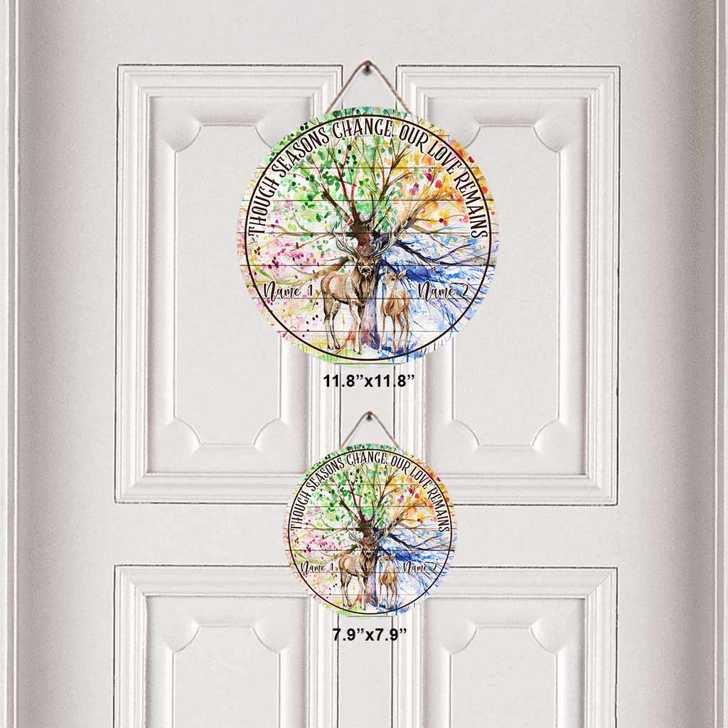 Même si les saisons changent - Panneau rond en bois personnalisé pour couples de chasseurs