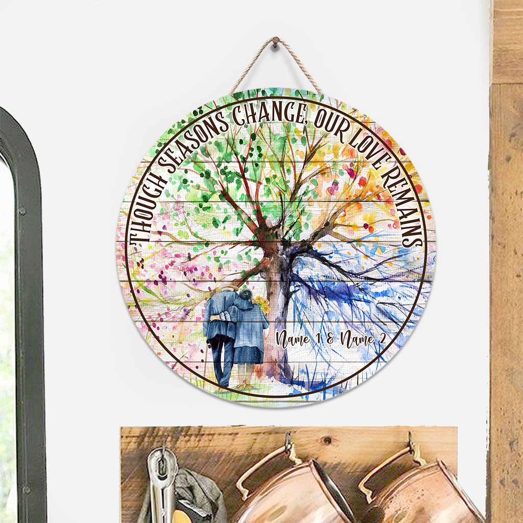 Même si les saisons changent - Panneau rond en bois personnalisé pour couple