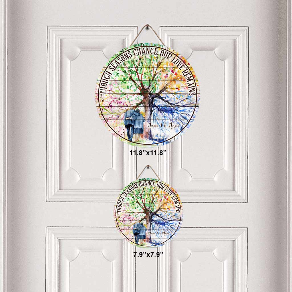 Même si les saisons changent - Panneau rond en bois personnalisé pour couple