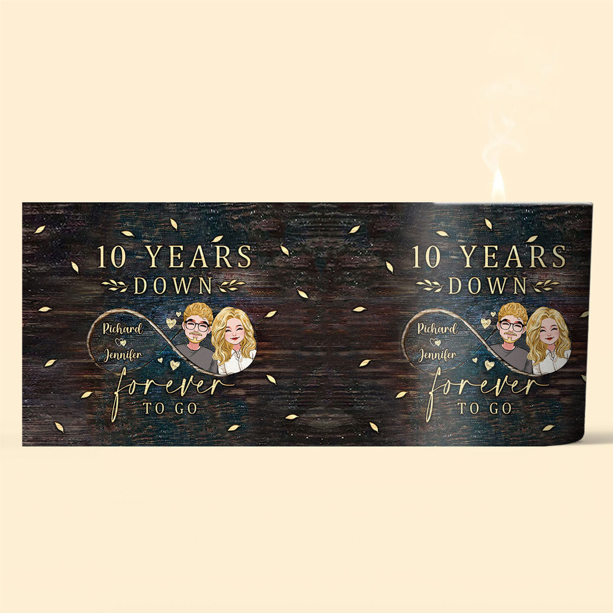 Bougie personnalisée pour couple « Forever To Go » avec couvercle en bois