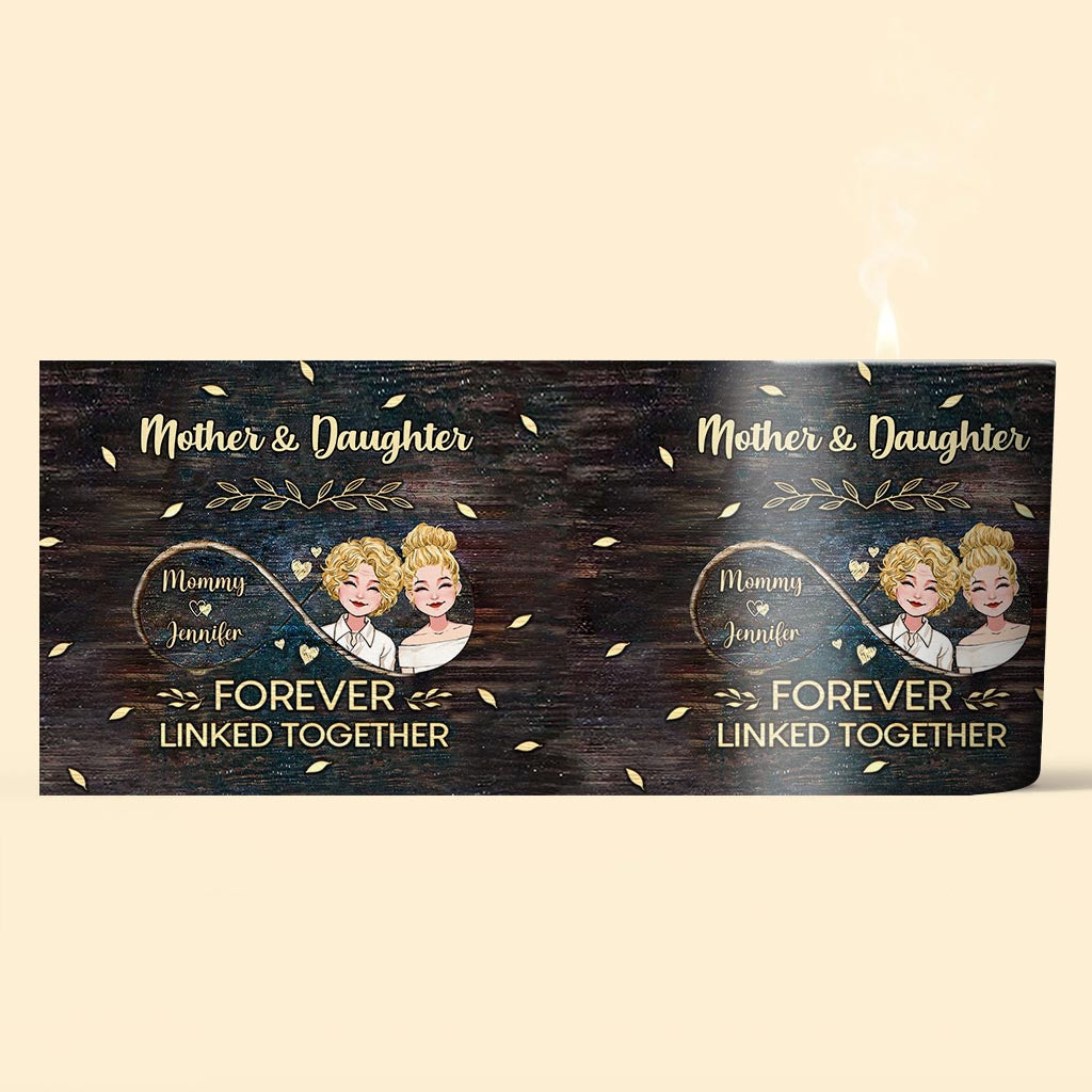 Bougie personnalisée pour la fête des mères avec couvercle en bois, présentée côte à côte