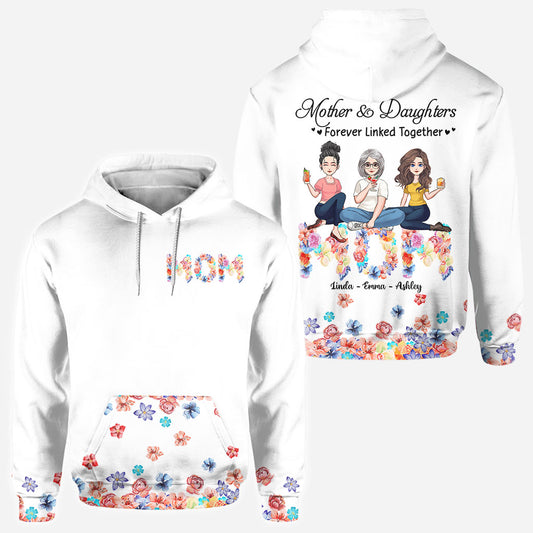 Maman à jamais liée par un motif floral - T-shirt et sweat à capuche personnalisés pour la fête des mères, imprimé intégral.