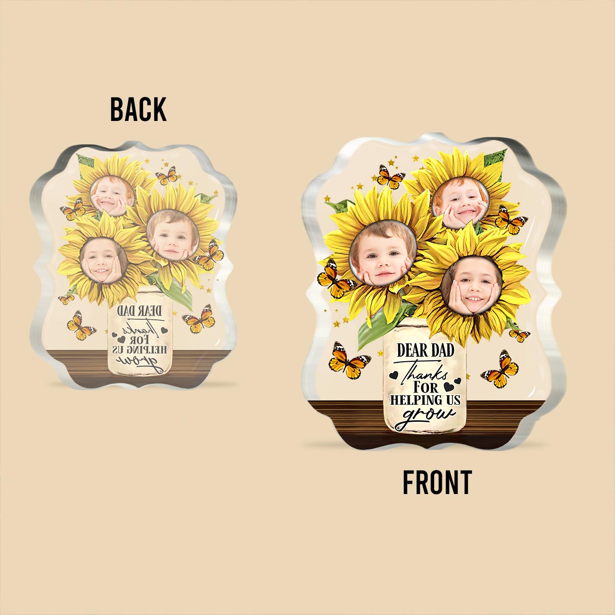 Merci de nous avoir aidés à grandir - Plaque acrylique personnalisée « Papa » en forme de pièce – Merci de nous avoir aidés à grandir