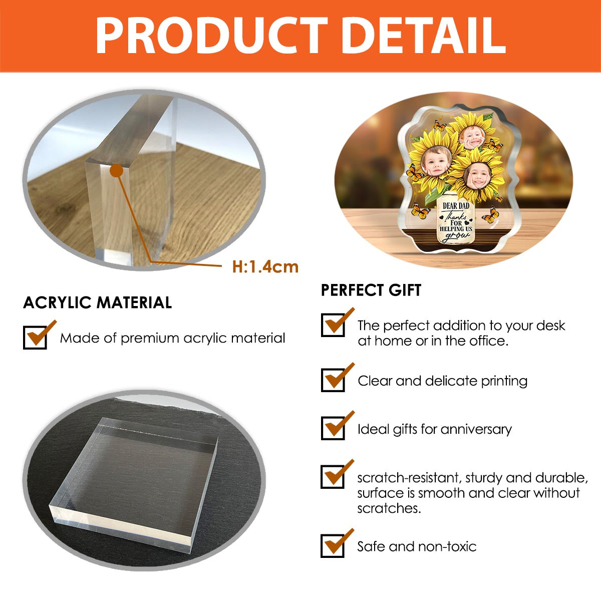 Merci de nous avoir aidés à grandir - Plaque acrylique personnalisée « Papa » en forme de pièce – Merci de nous avoir aidés à grandir