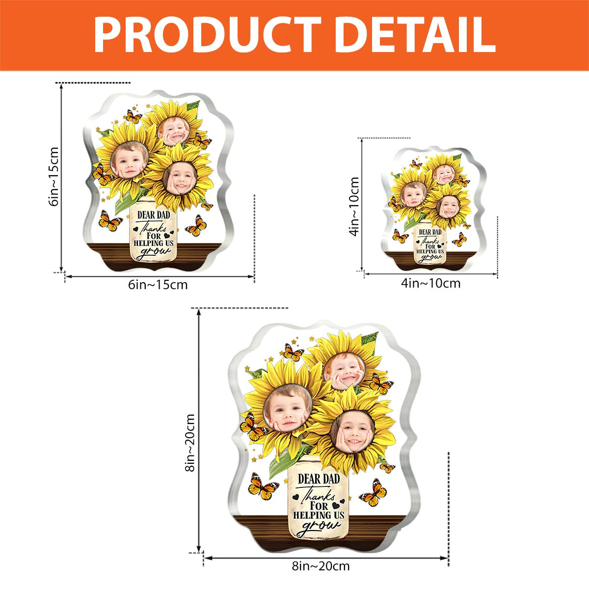 Merci de nous avoir aidés à grandir - Plaque acrylique personnalisée « Papa » en forme de pièce – Merci de nous avoir aidés à grandir