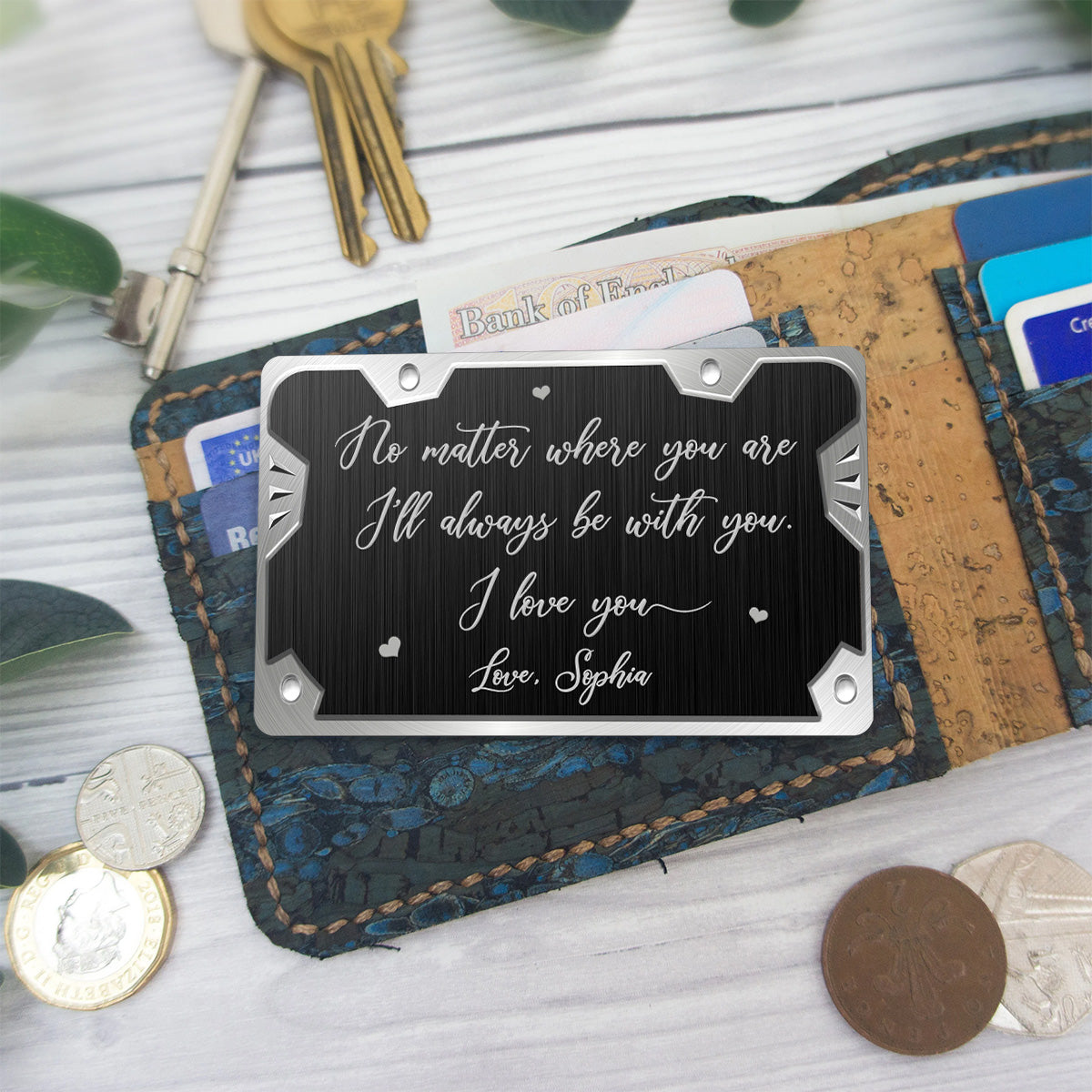 Où que vous soyez - Carte personnalisée pour portefeuille de couple pour la fête des pères