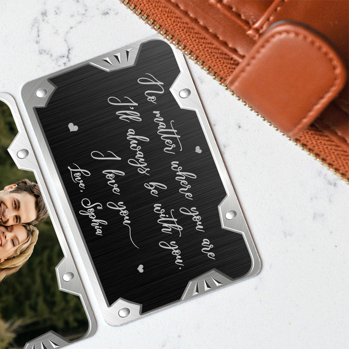 Où que vous soyez - Carte personnalisée pour portefeuille de couple pour la fête des pères