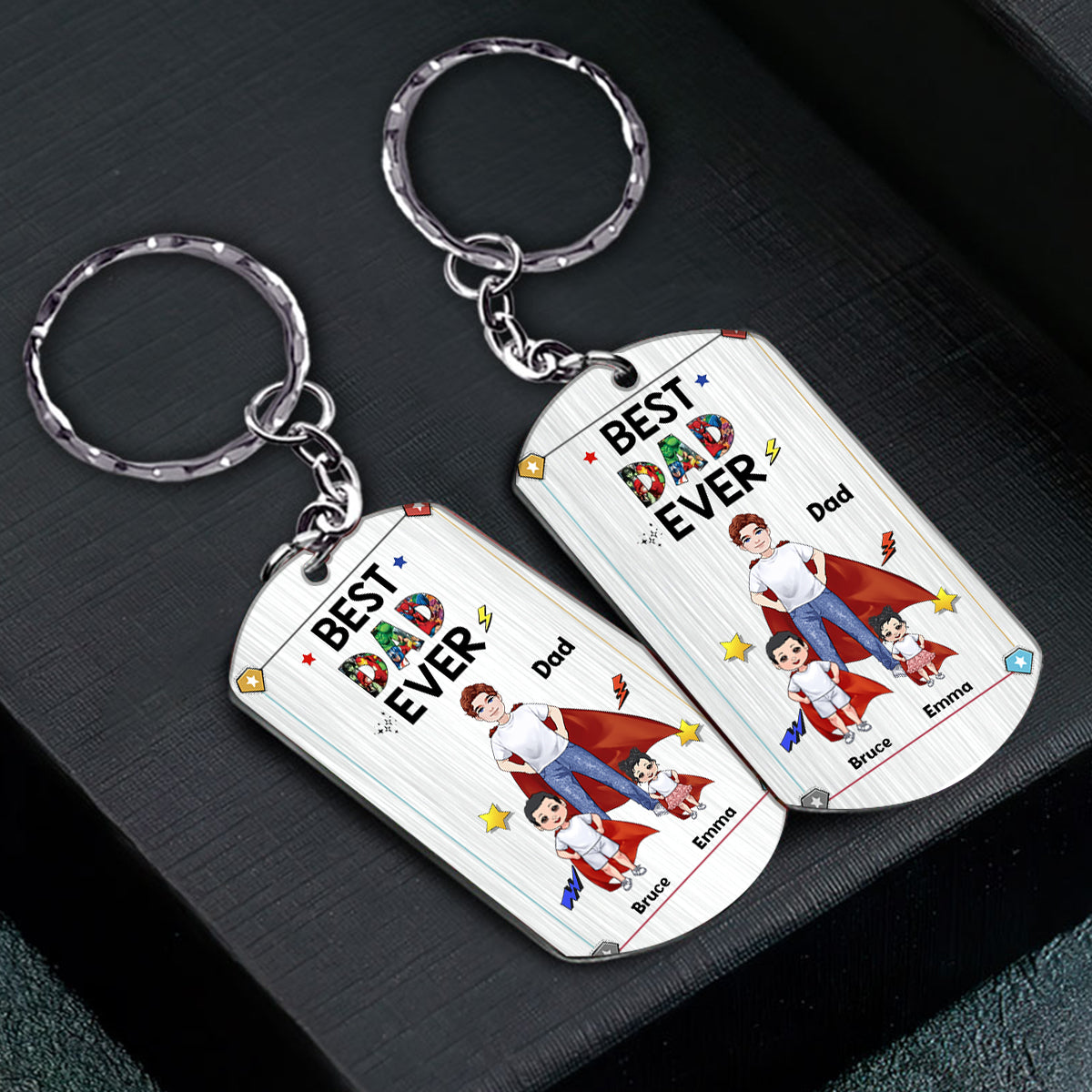 Super Papa Super Maman - Porte-clés en acier inoxydable personnalisé pour la fête des mères et la fête des pères