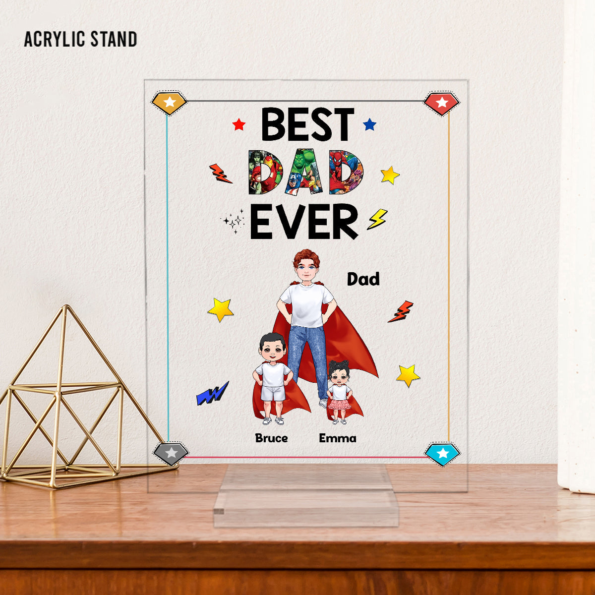 Super Papa Super Maman - Plaque acrylique transparente personnalisée pour la fête des mères et la fête des pères