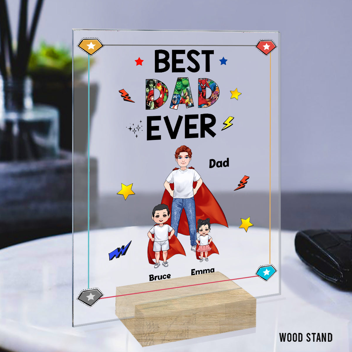 Super Papa Super Maman - Plaque acrylique transparente personnalisée pour la fête des mères et la fête des pères