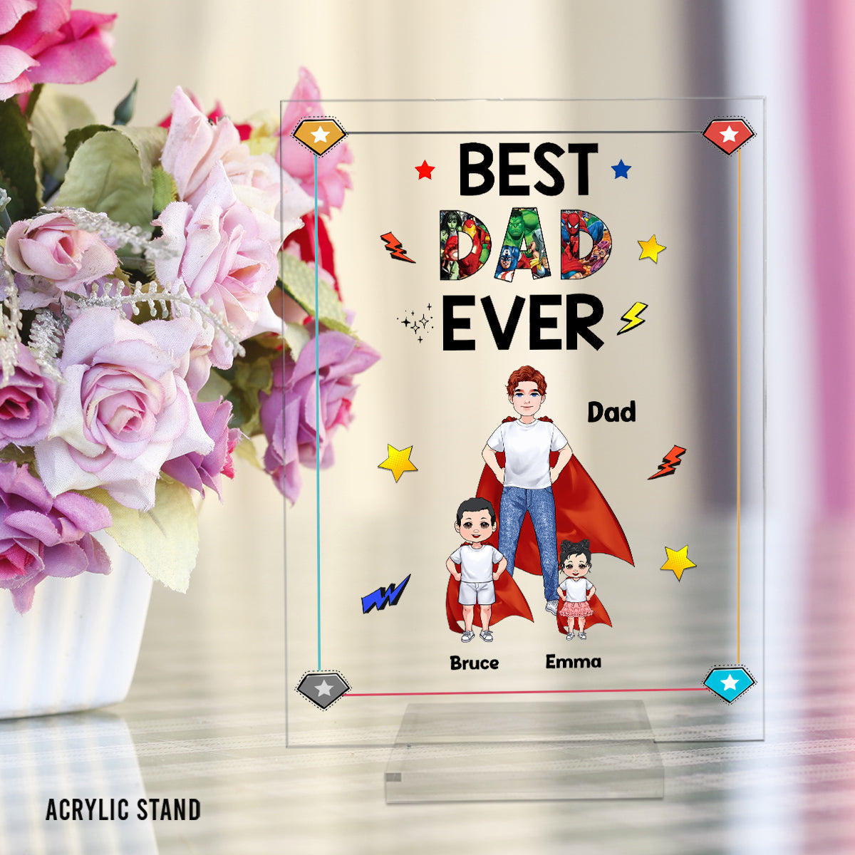 Super Papa Super Maman - Plaque acrylique transparente personnalisée pour la fête des mères et la fête des pères