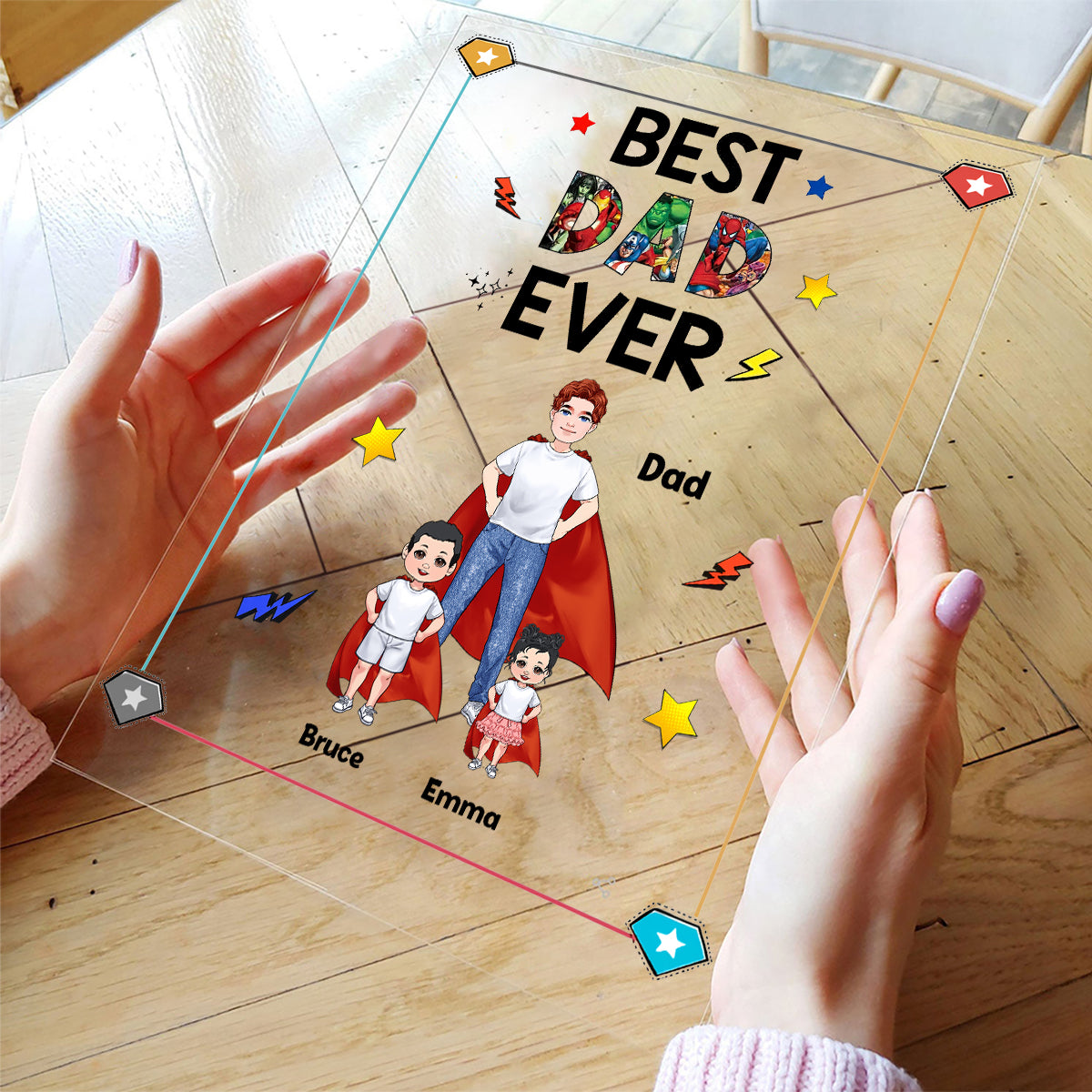 Super Papa Super Maman - Plaque acrylique transparente personnalisée pour la fête des mères et la fête des pères