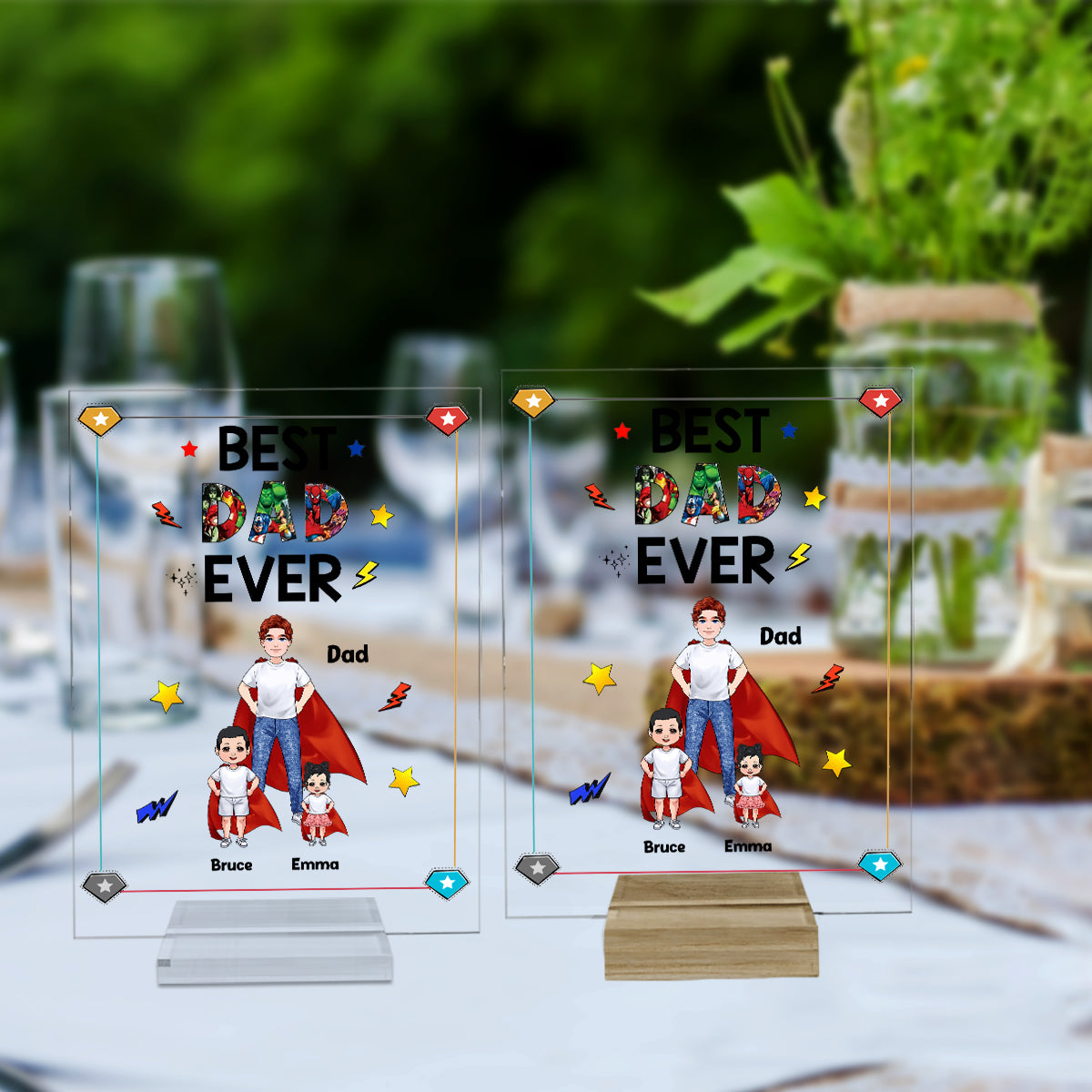 Super Papa Super Maman - Plaque acrylique transparente personnalisée pour la fête des mères et la fête des pères