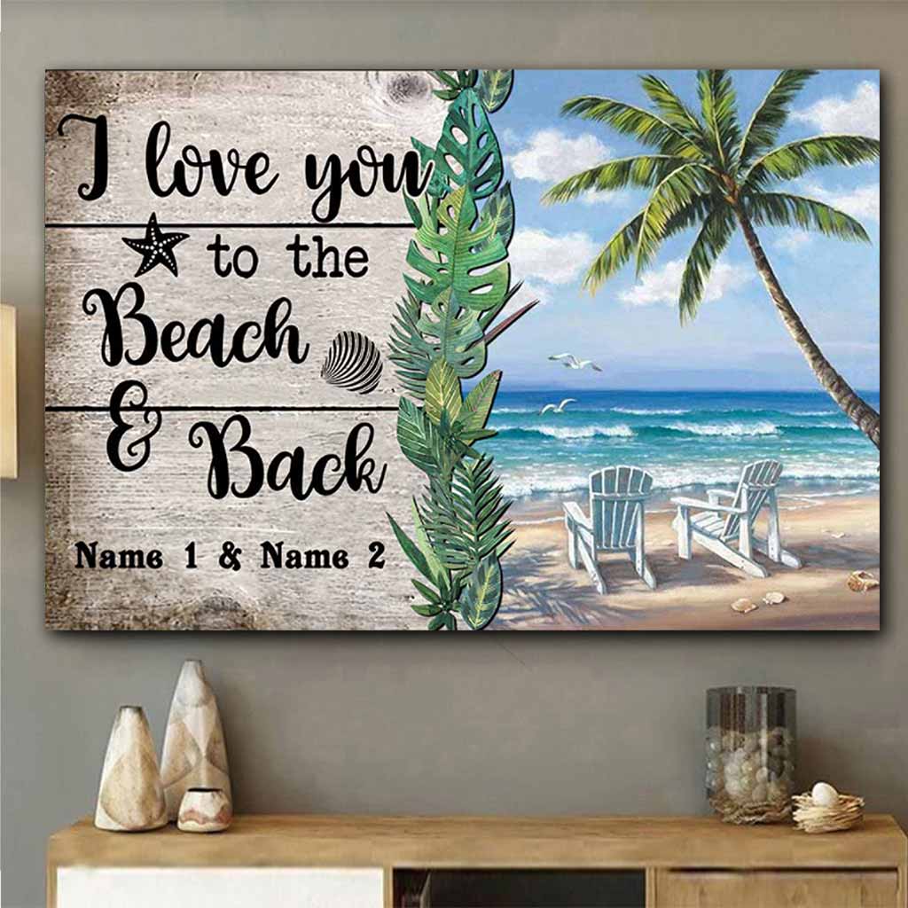 Je t'aime jusqu'à la plage et retour - Affiche personnalisée pour les amoureux de la mer