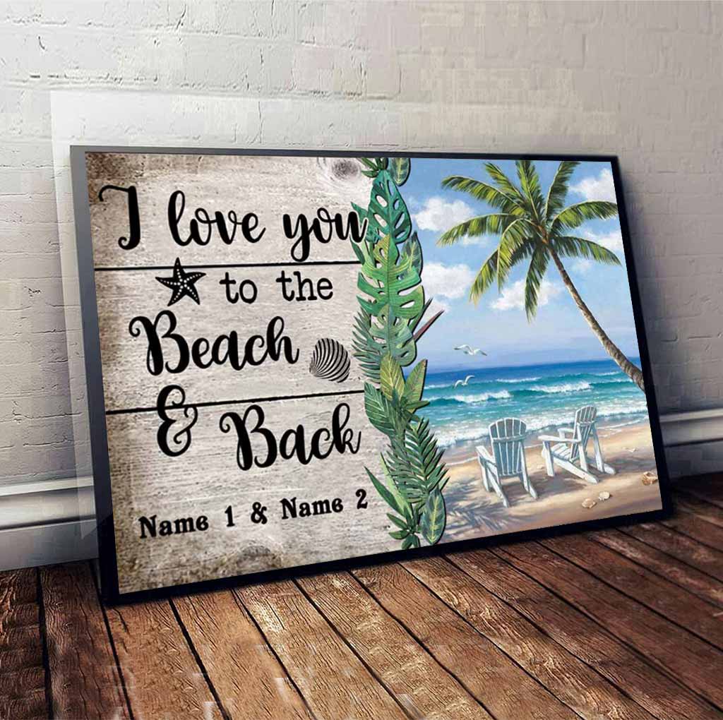 Je t'aime jusqu'à la plage et retour - Affiche personnalisée pour les amoureux de la mer