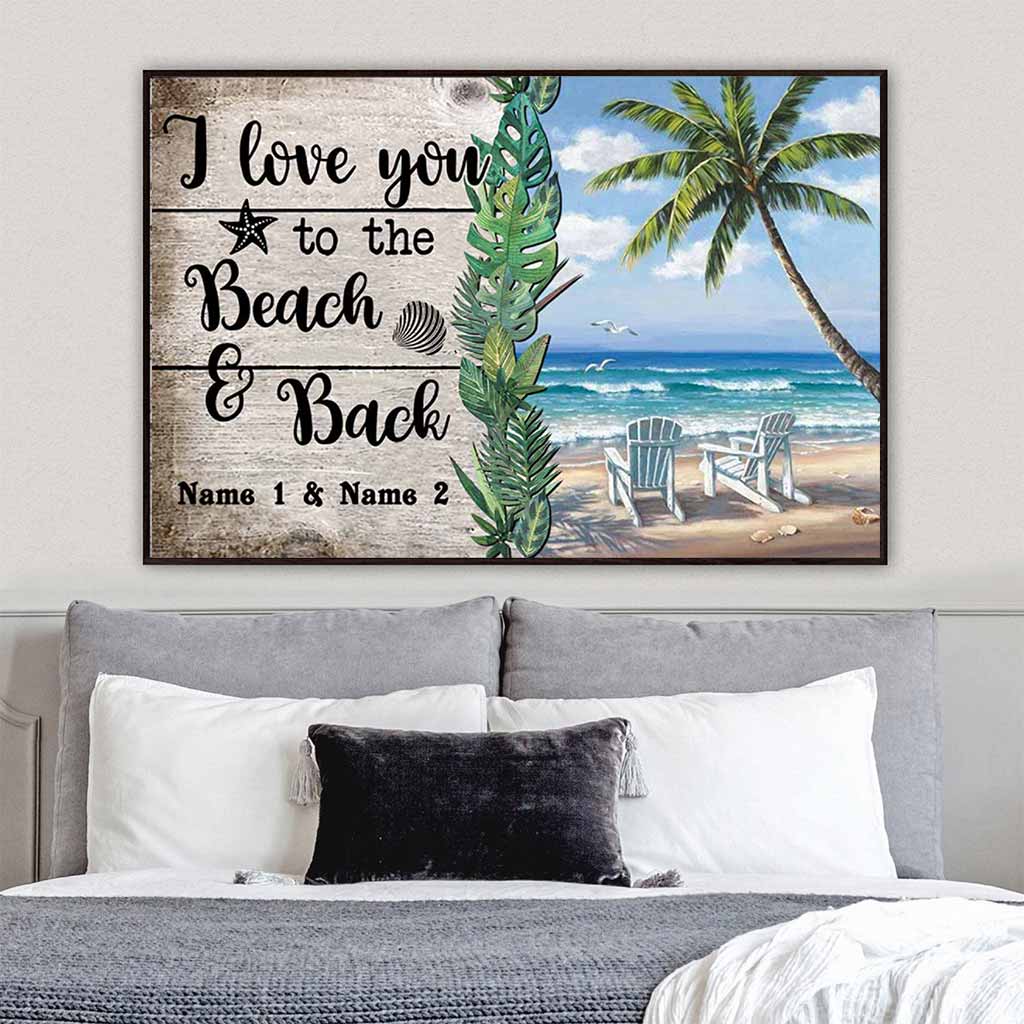 Je t'aime jusqu'à la plage et retour - Affiche personnalisée pour les amoureux de la mer