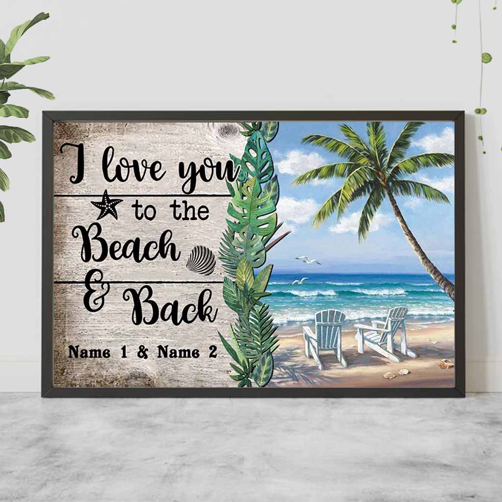 Je t'aime jusqu'à la plage et retour - Affiche personnalisée pour les amoureux de la mer