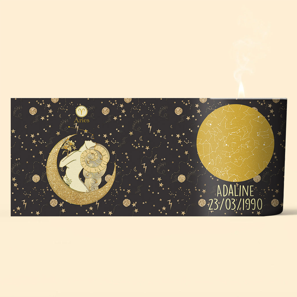 Bougie personnalisée avec signe du zodiaque et couvercle en bois