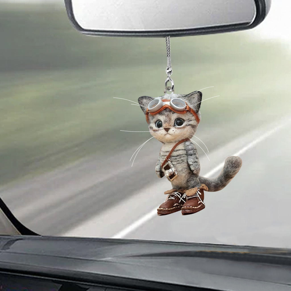Ready For Adventure - Cat Car Ornament (Printed On Both Sides)