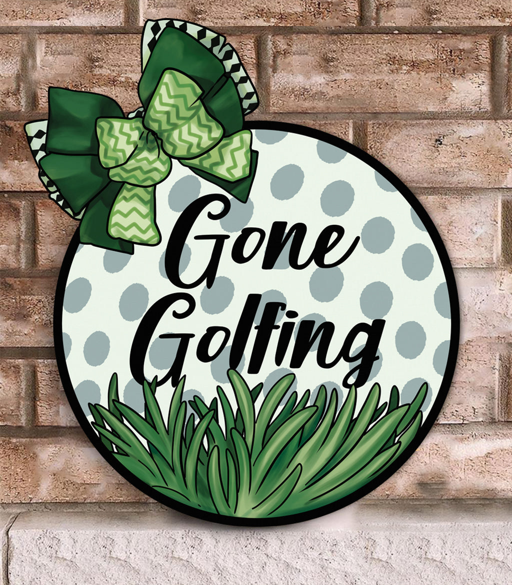 Panneau métallique découpé « Parti jouer au golf »