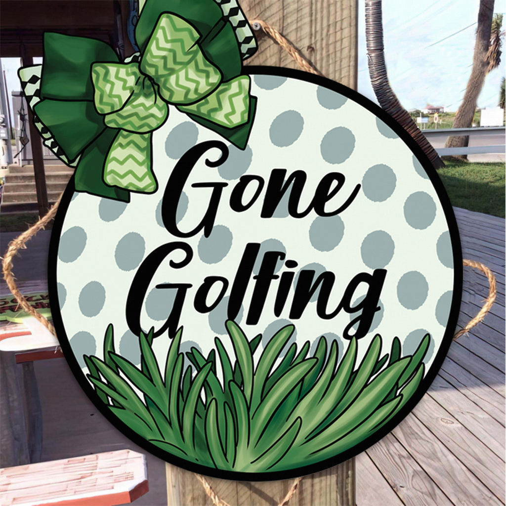 Panneau métallique découpé « Parti jouer au golf »