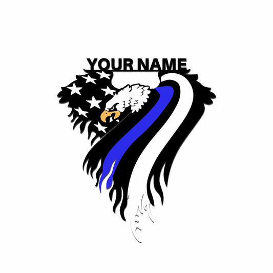 Panneau métallique découpé personnalisé Aigle bleu - Police