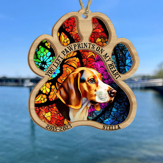 Tu as laissé des empreintes sur mon cœur - Cadeau pour la perte d'un chien ou d'un chat - Attrape-soleil personnalisé