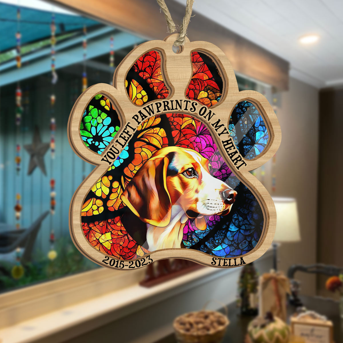 Tu as laissé des empreintes sur mon cœur - Cadeau pour la perte d'un chien ou d'un chat - Attrape-soleil personnalisé