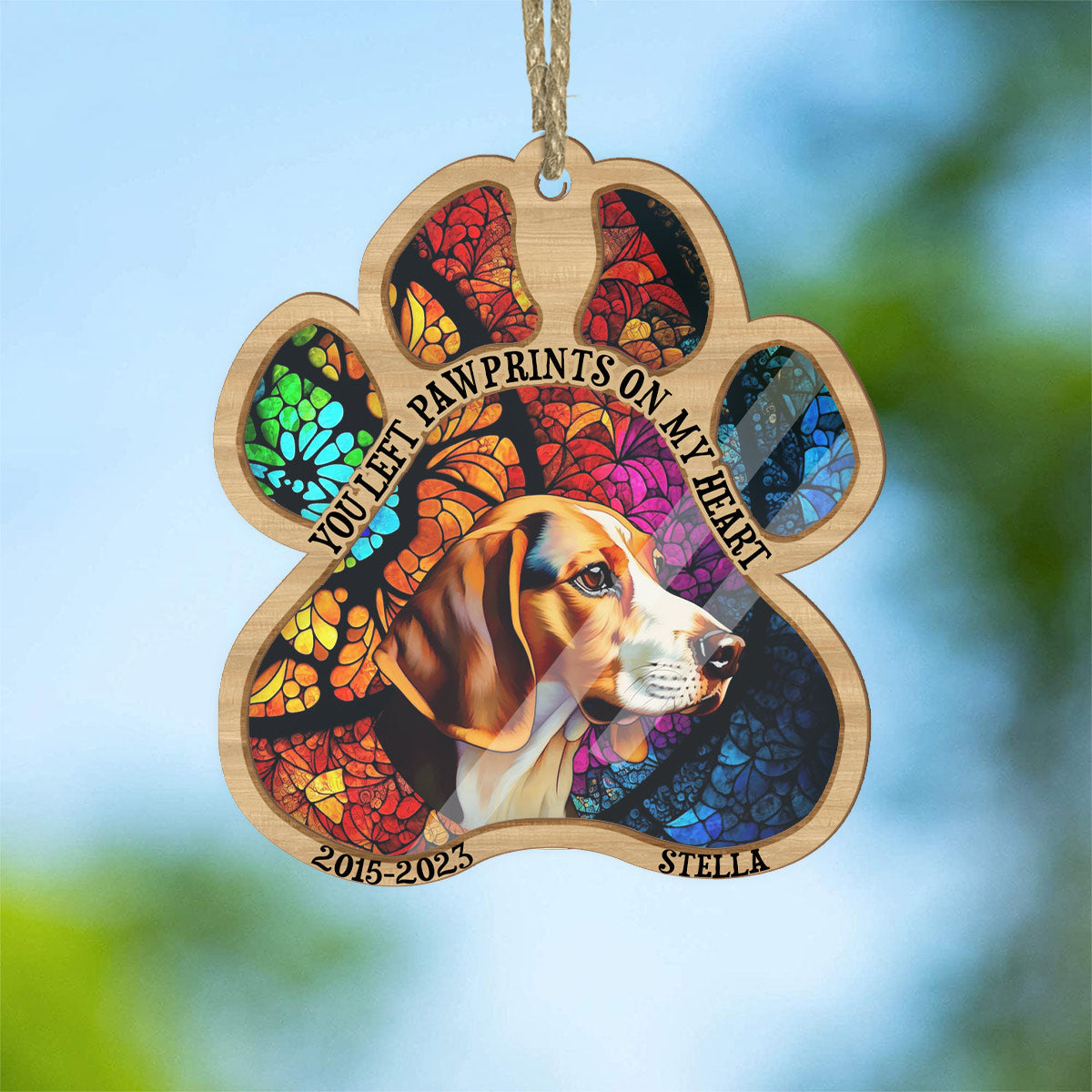 Tu as laissé des empreintes sur mon cœur - Cadeau pour la perte d'un chien ou d'un chat - Attrape-soleil personnalisé
