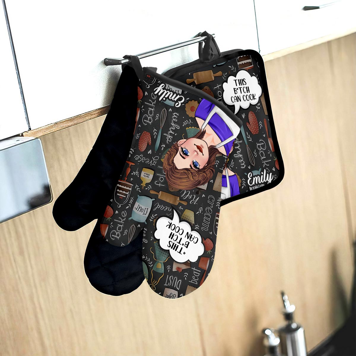 This B Can Cook - Personalized Baking Oven Mitts & Pot Holder Set