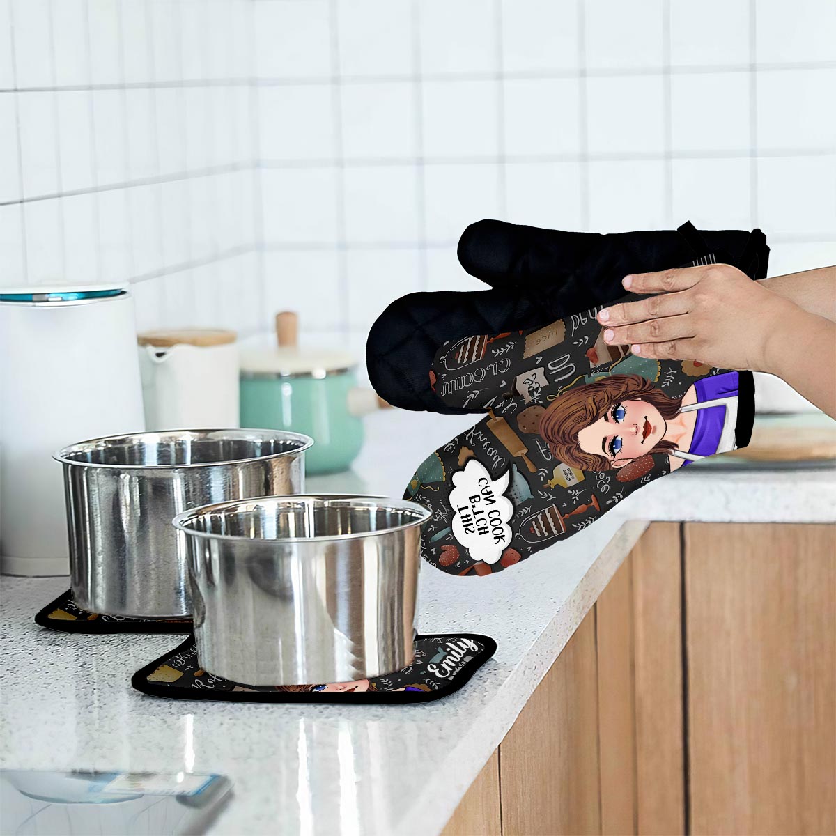 This B Can Cook - Personalized Baking Oven Mitts & Pot Holder Set