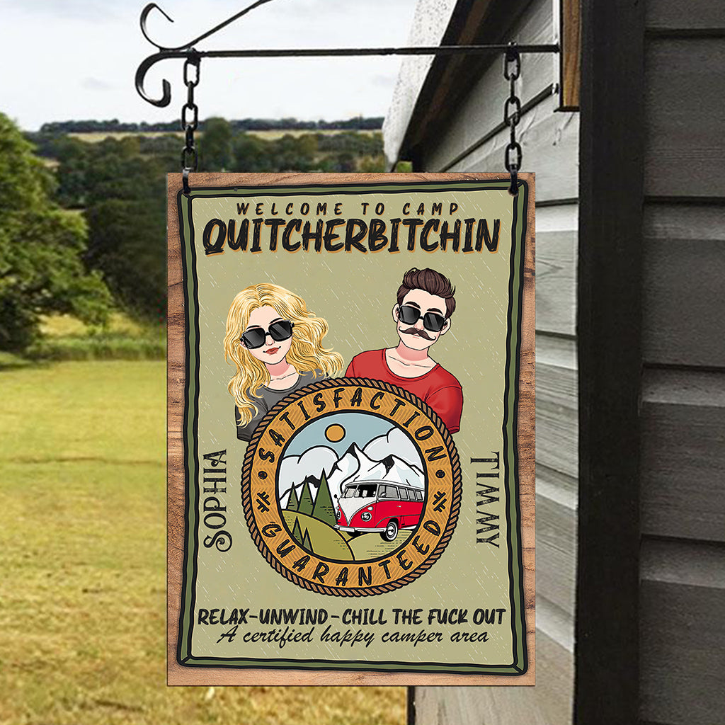 Bienvenue au Camp Quitcherbitchin - Panneau métallique rectangulaire personnalisé pour le camping