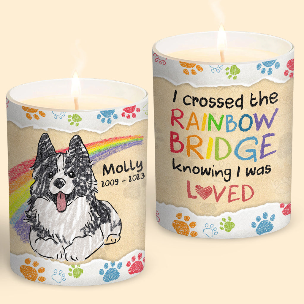 J'ai traversé l'arc-en-ciel - Cadeau pour les personnes ayant perdu un chat ou un chien - Bougie personnalisée avec couvercle en bois