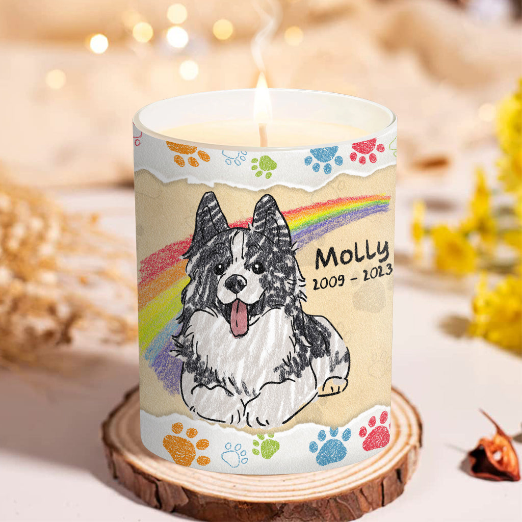 J'ai traversé l'arc-en-ciel - Cadeau pour les personnes ayant perdu un chat ou un chien - Bougie personnalisée avec couvercle en bois