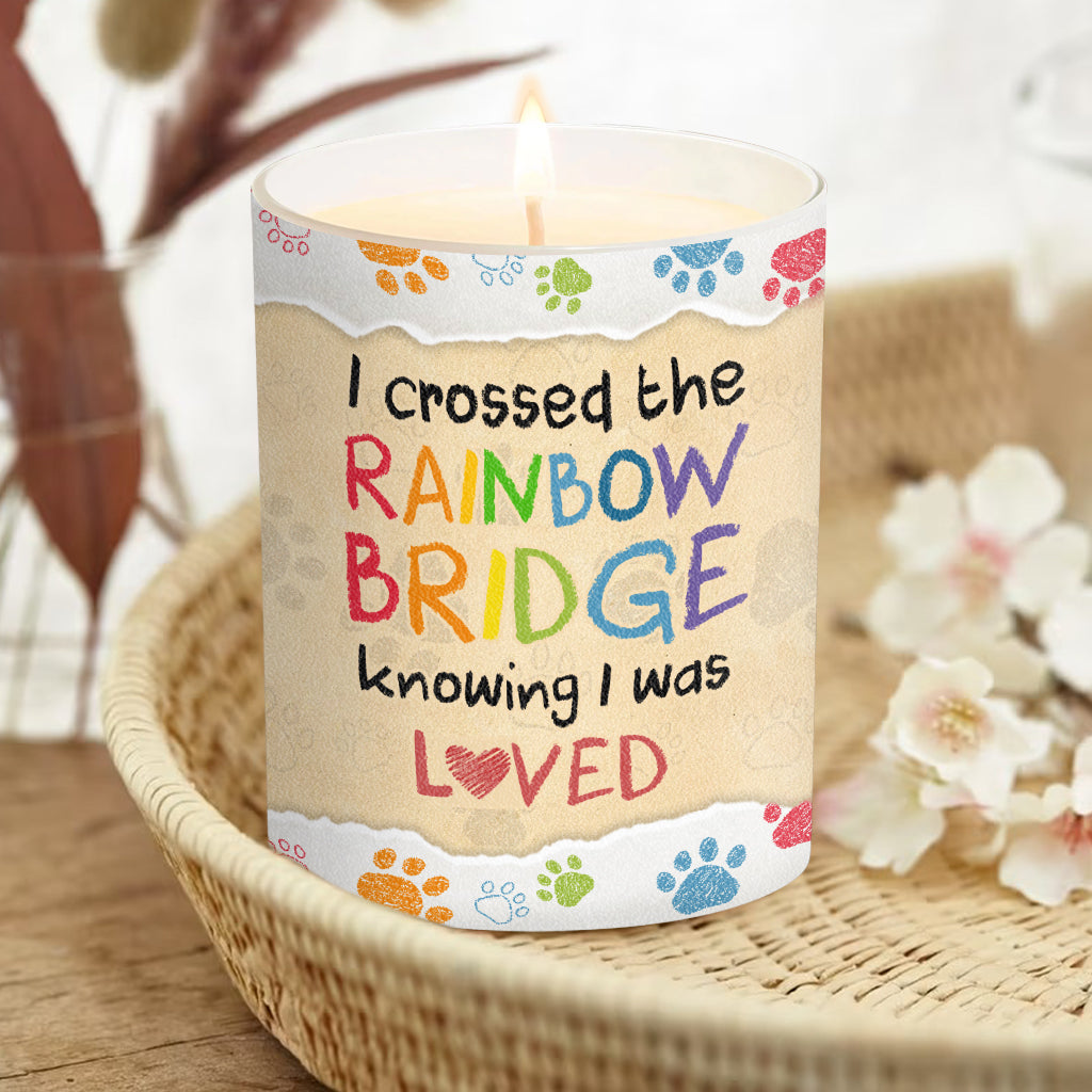 J'ai traversé l'arc-en-ciel - Cadeau pour les personnes ayant perdu un chat ou un chien - Bougie personnalisée avec couvercle en bois